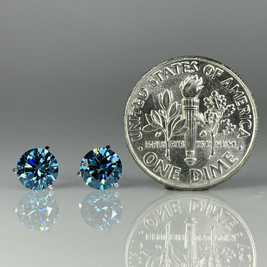 14K White Gold Lab Grown Round Blue Diamond Stud Earrings 1.44ct
