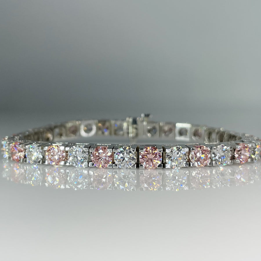 14K White Gold Lab Grown Pink and White Diamond Tennis Bracelet 15.14ct