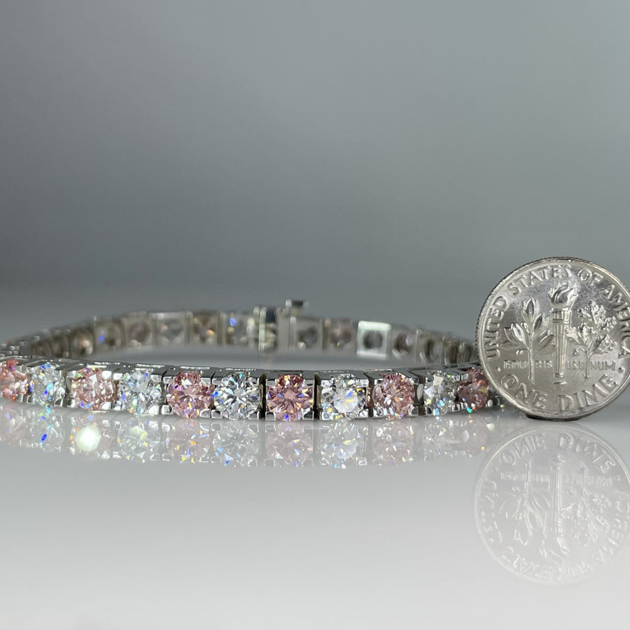 14K White Gold Lab Grown Pink and White Diamond Tennis Bracelet 15.14ct