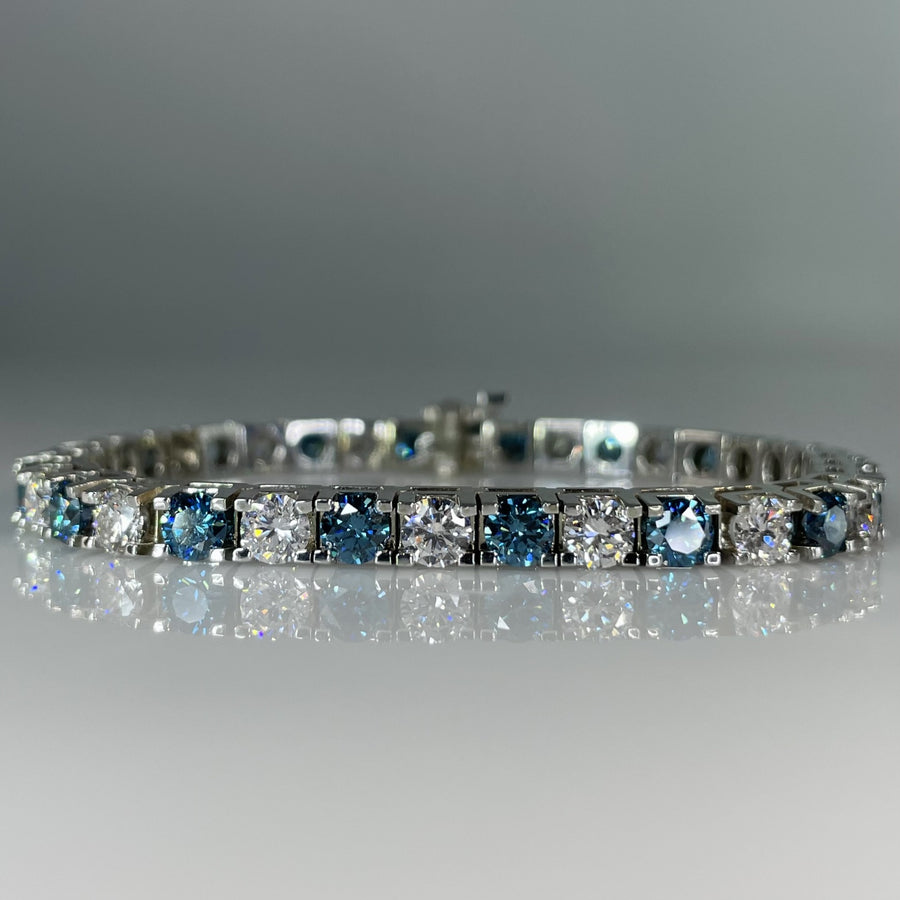 14K White Gold Lab Grown Blue and White Diamond Tennis Bracelet 11.88ct