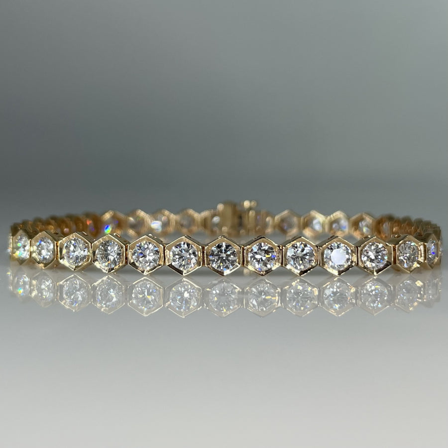 18K Rose Gold Lab Grown Hexagon Diamond Tennis Bracelet 5.89ct