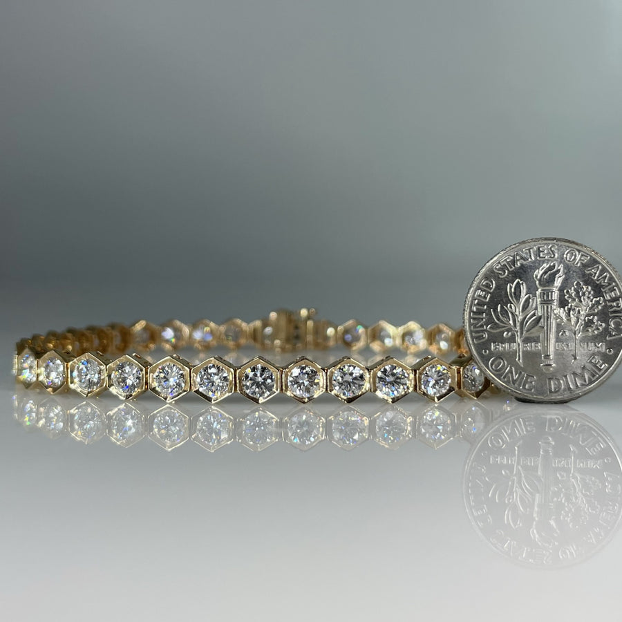 18K Rose Gold Lab Grown Hexagon Diamond Tennis Bracelet 5.89ct