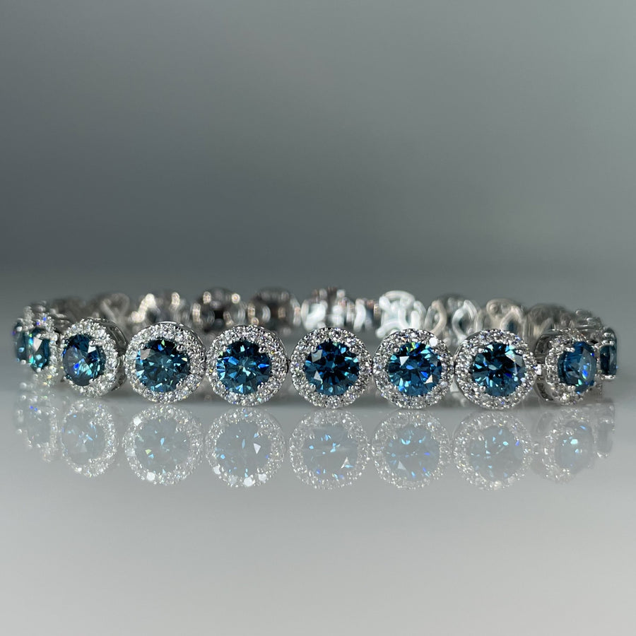 14K White Gold Lab Grown Blue and White Diamond Tennis Bracelet 12.84ct