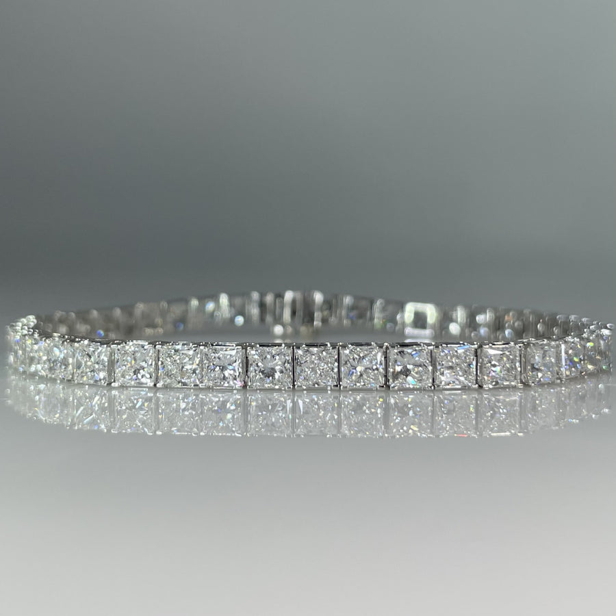 14K White Gold Lab Grown Princess Cut Diamond Tennis Bracelet 12.77ct