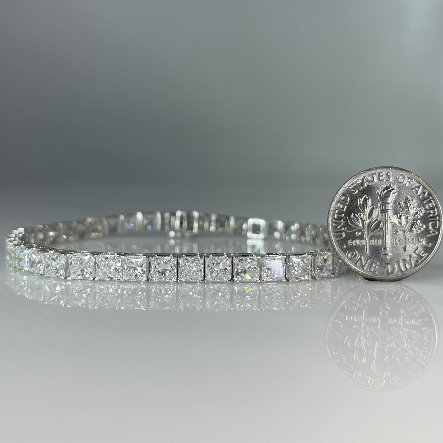14K White Gold Lab Grown Princess Cut Diamond Tennis Bracelet 12.77ct