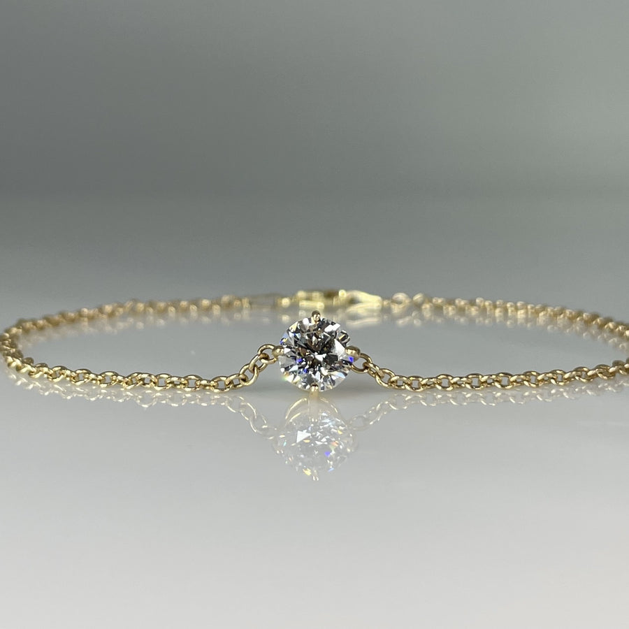 14K Yellow Gold Single Round Diamond Bracelet 0.95ct E/VS