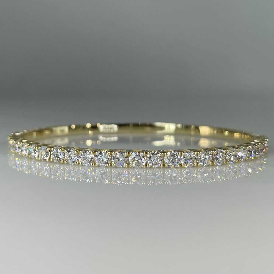 14K Yellow Gold Lab Grown Round Diamond Bangle Bracelet 3.89ct