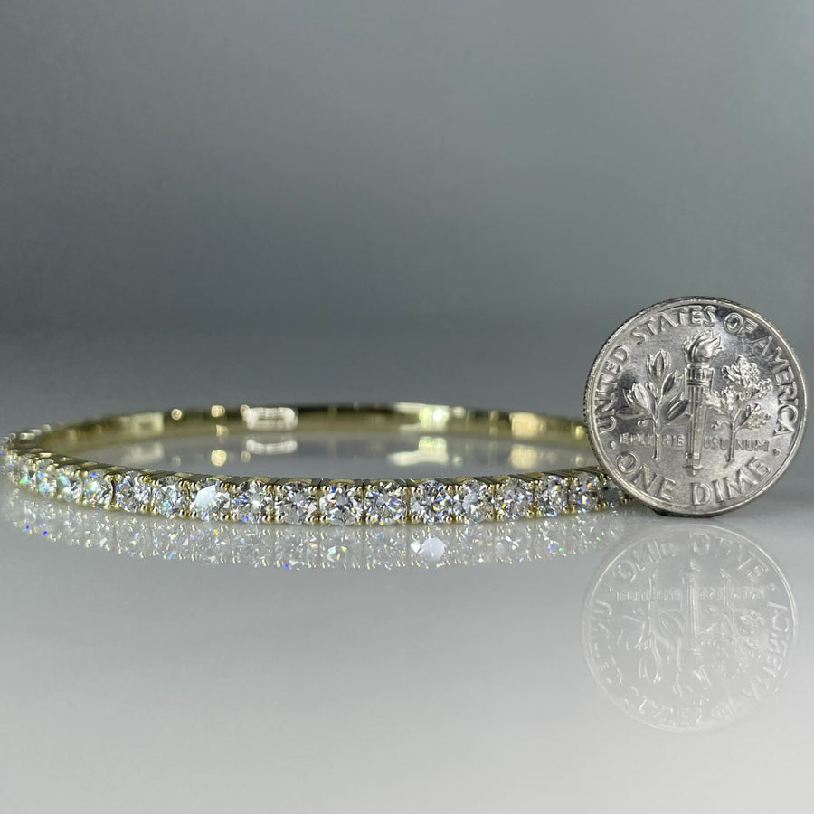 14K Yellow Gold Lab Grown Round Diamond Bangle Bracelet 3.89ct
