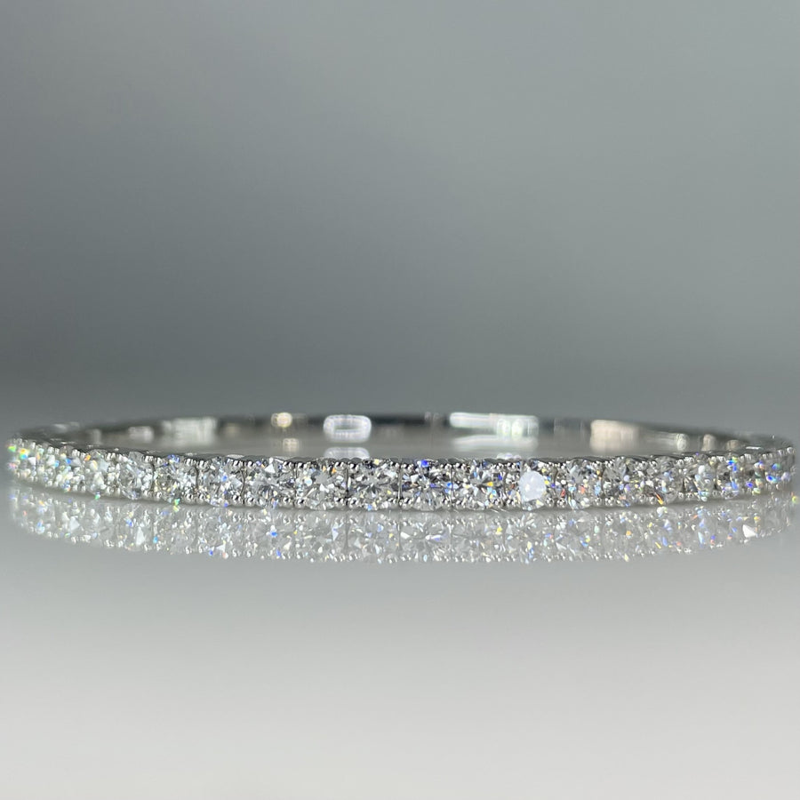 14K White Gold Lab Grown Round Diamond Bangle Bracelet 3.92ct