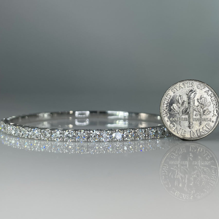14K White Gold Lab Grown Round Diamond Bangle Bracelet 3.92ct