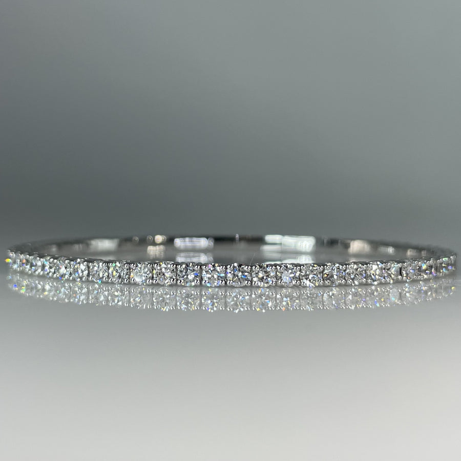 14K White Gold Lab Grown Round Diamond Bangle Bracelet 4.12ct