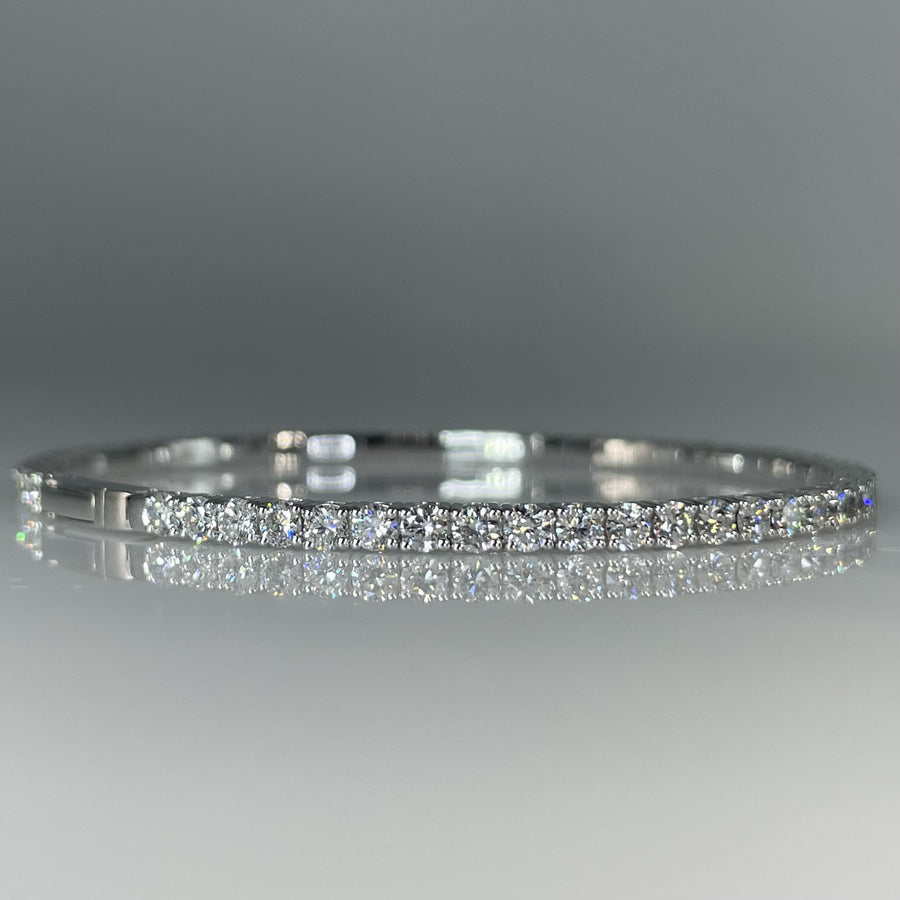 14K White Gold Lab Grown Round Diamond Bangle Bracelet 4.12ct