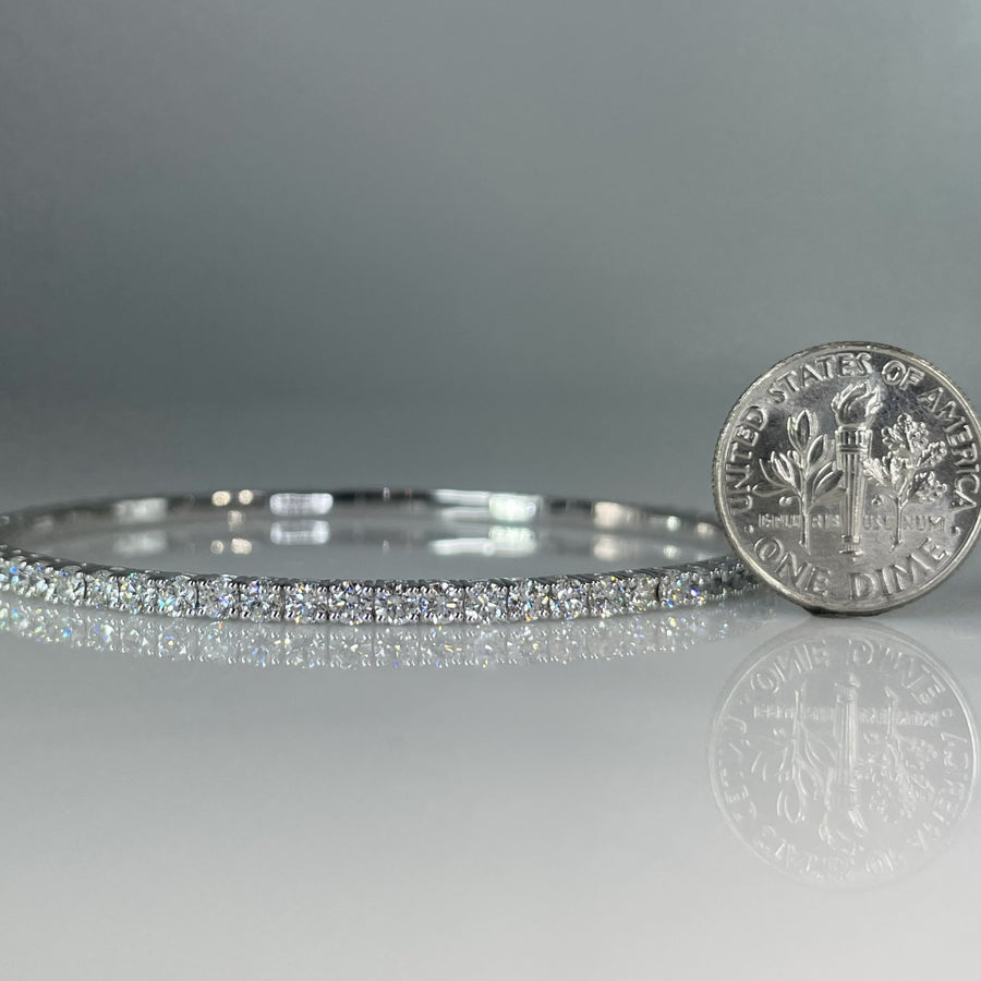 14K White Gold Lab Grown Round Diamond Bangle Bracelet 4.12ct