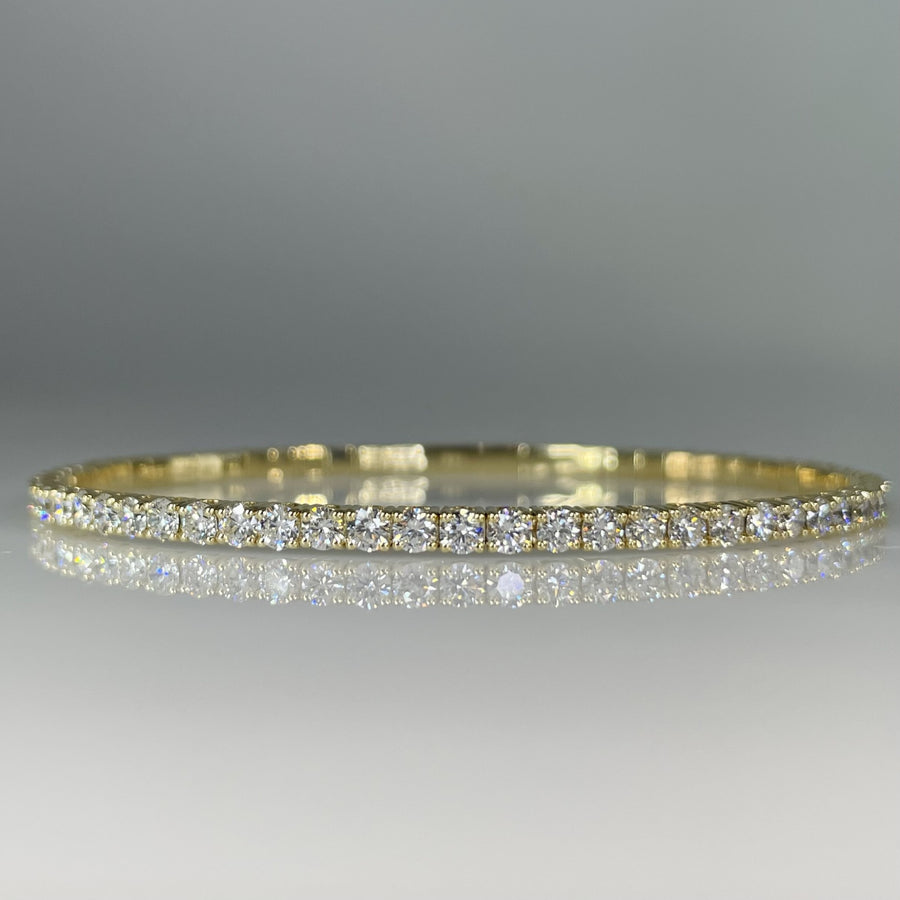 14K Yellow Gold Lab Grown Round Diamond Bangle Bracelet 4.13ct