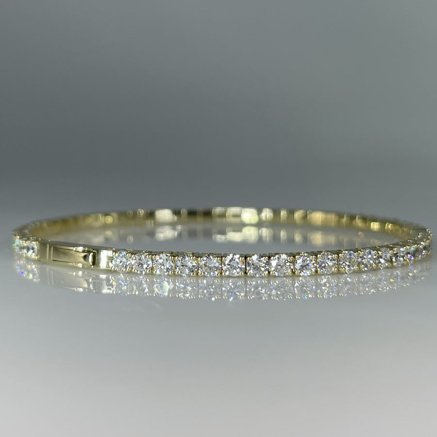 14K Yellow Gold Lab Grown Round Diamond Bangle Bracelet 4.13ct