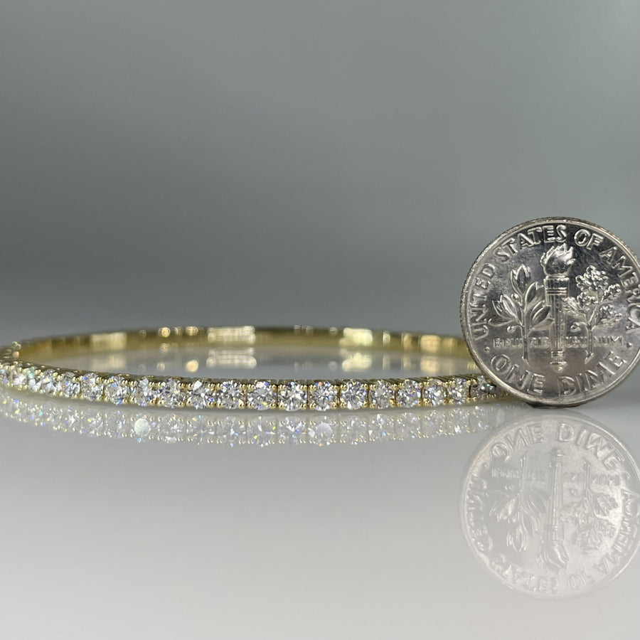 14K Yellow Gold Lab Grown Round Diamond Bangle Bracelet 4.13ct