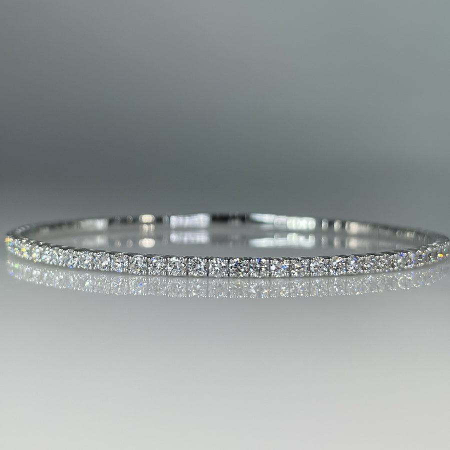14K White Gold Lab Grown Round Diamond Bangle Bracelet 3.03ct