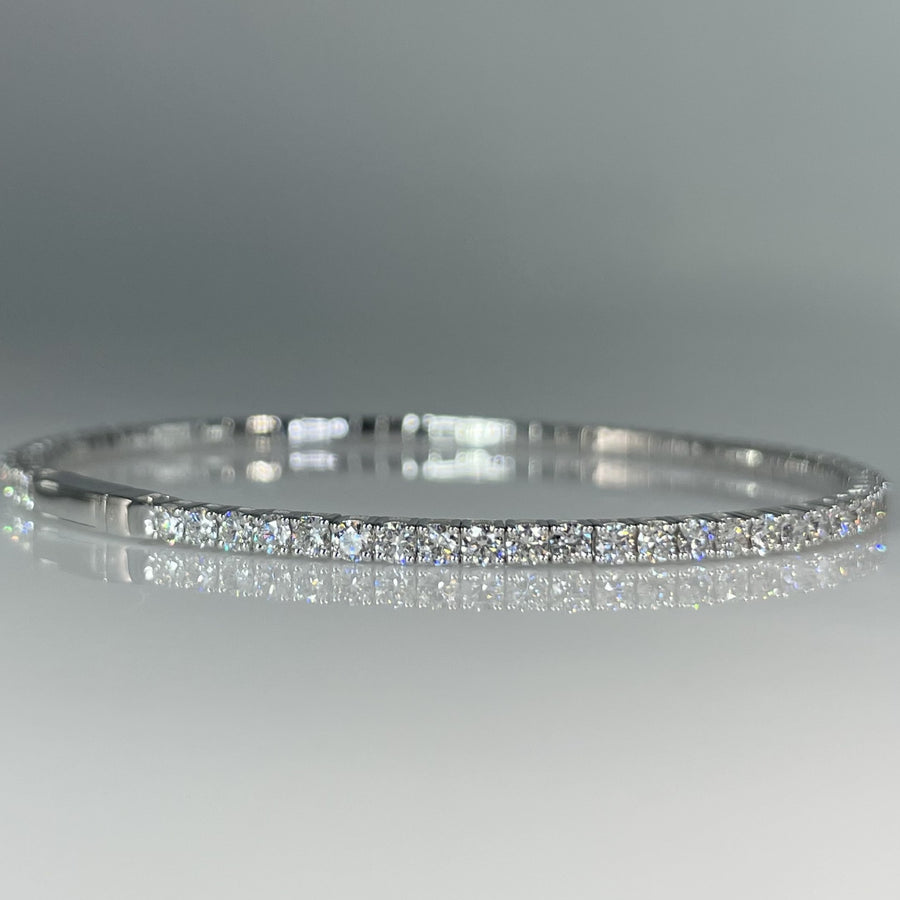14K White Gold Lab Grown Round Diamond Bangle Bracelet 3.03ct