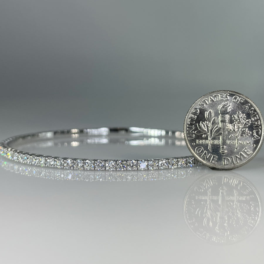 14K White Gold Lab Grown Round Diamond Bangle Bracelet 3.03ct