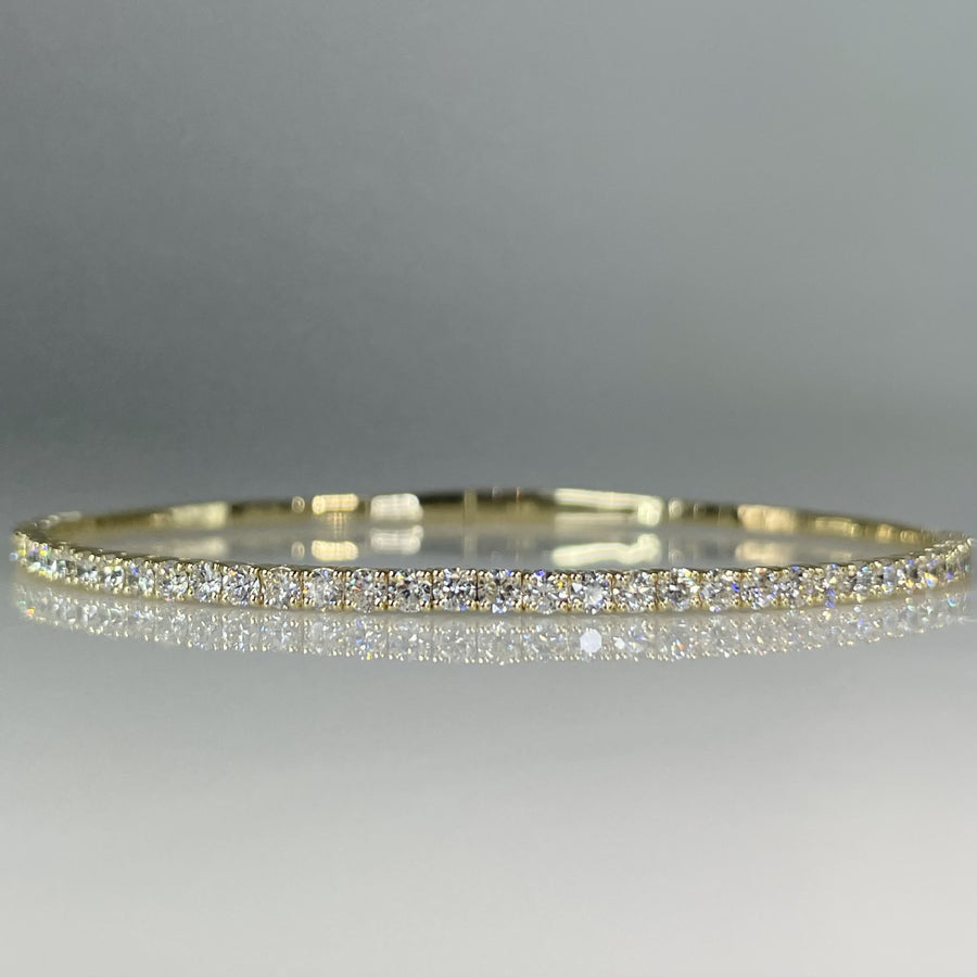 14K Yellow Gold Lab Grown Round Diamond Bangle Bracelet 1.67ct