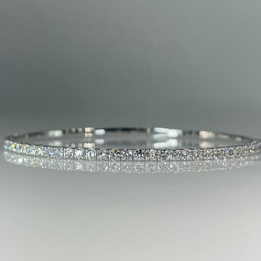 14K White Gold Lab Grown Round Diamond Bangle Bracelet 1.67ct