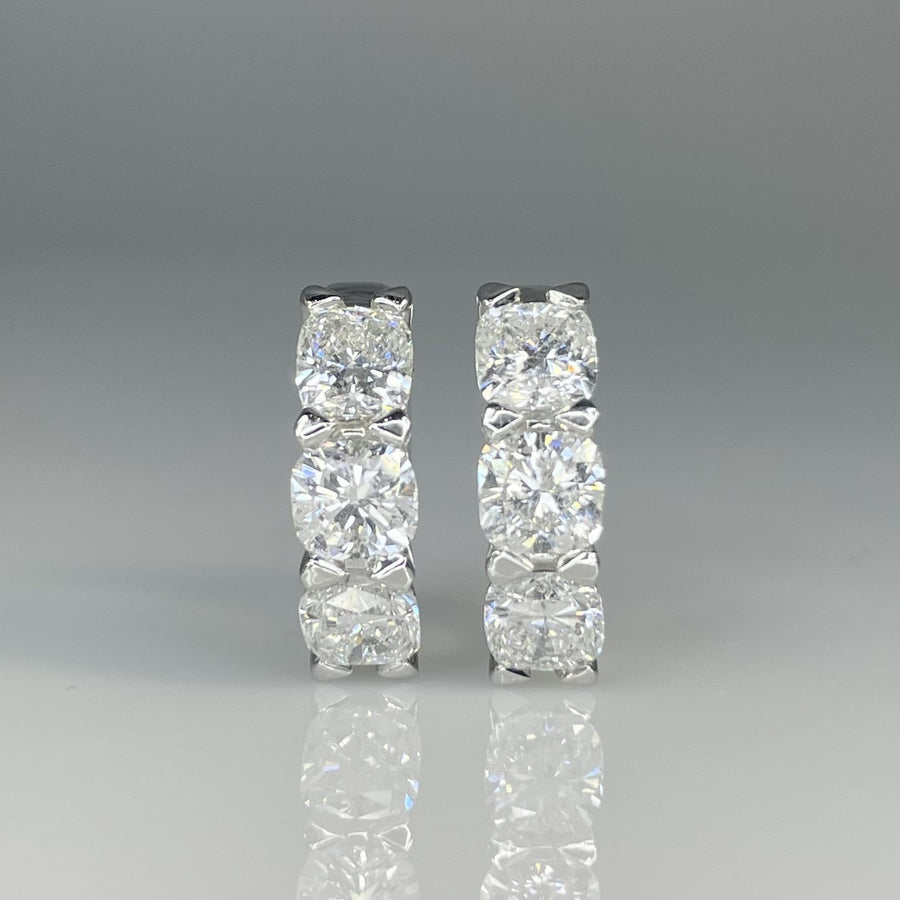 14K White Gold Lab Grown Triple White Diamond Huggie Earrings 3.71ct
