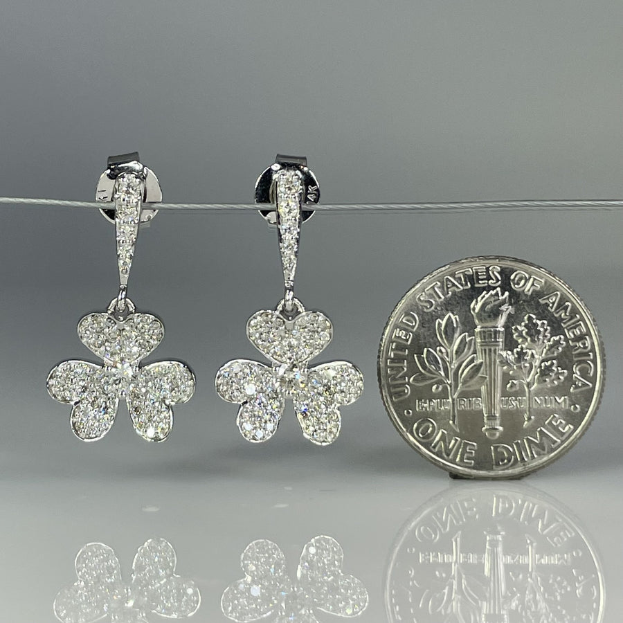 14K White Gold Natural Diamond Clover Dangle Earrings 1.00ct