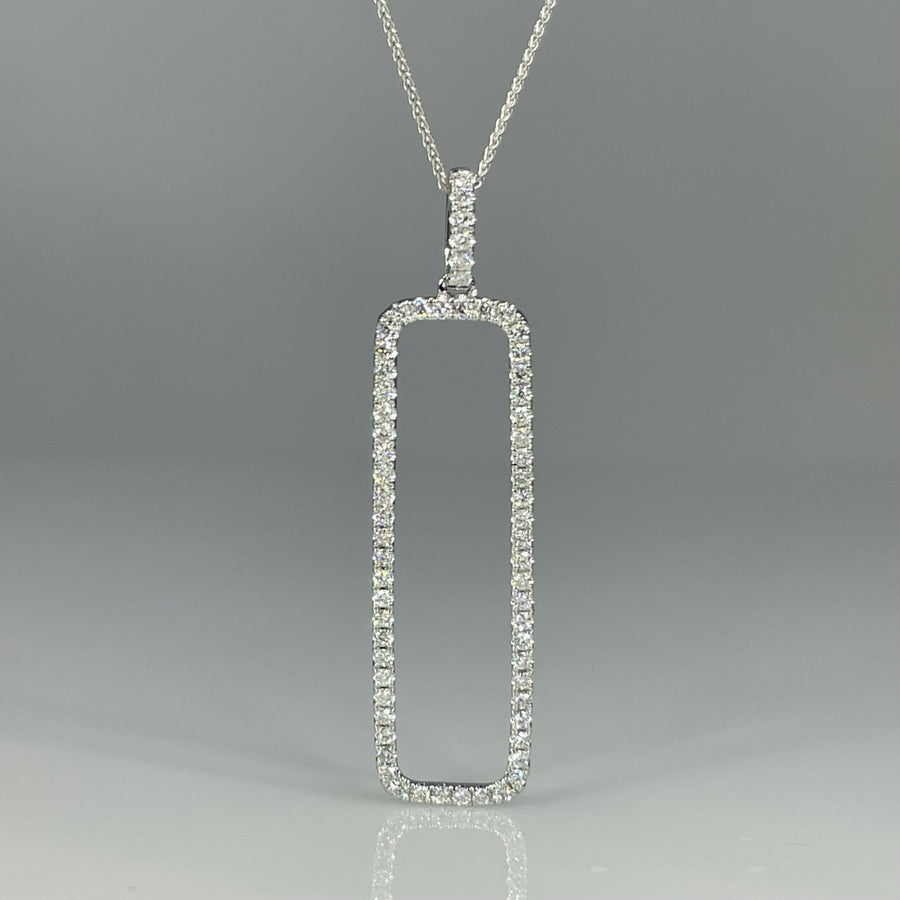 14K White Gold Natural Diamond Rectangle Necklace 0.50ct
