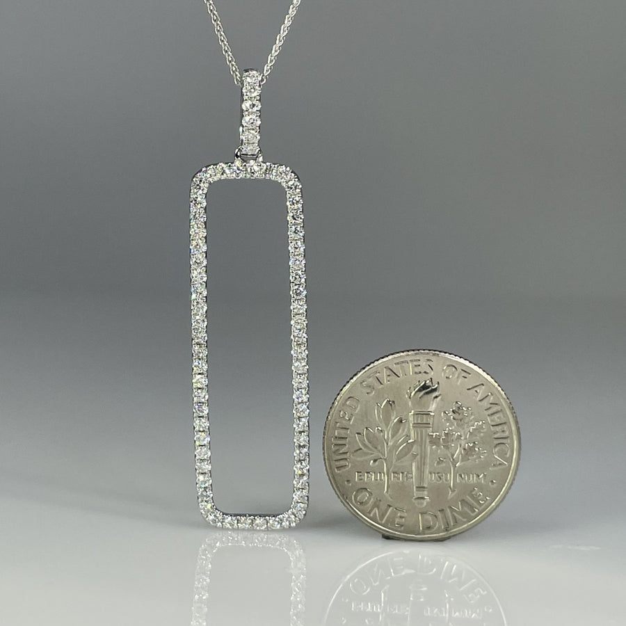 14K White Gold Natural Diamond Rectangle Necklace 0.50ct
