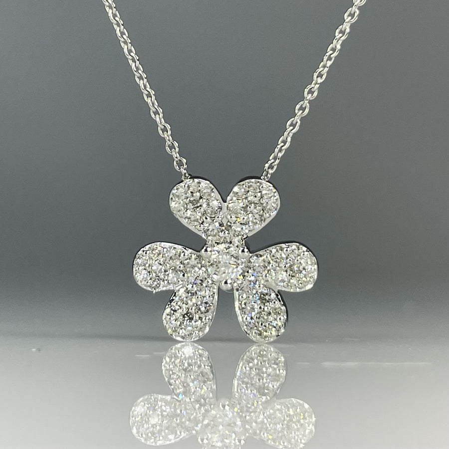 14K White Gold Natural Diamond Clover Pendant Necklace 0.50ct