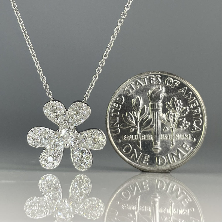 14K White Gold Natural Diamond Clover Pendant Necklace 0.50ct