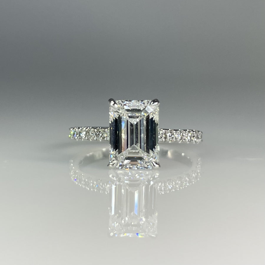 14K White Gold Lab Grown Emerald Cut Diamond Ring 2.42/0.41ct