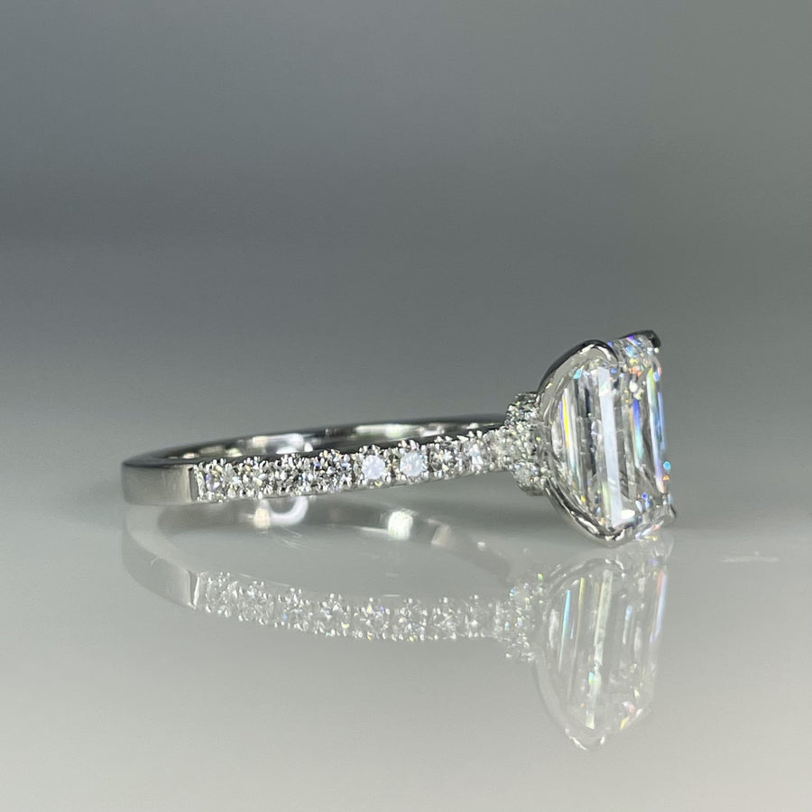 14K White Gold Lab Grown Emerald Cut Diamond Ring 2.42/0.41ct