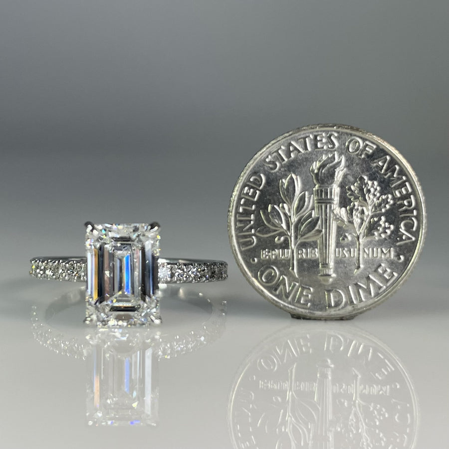 14K White Gold Lab Grown Emerald Cut Diamond Ring 2.42/0.41ct