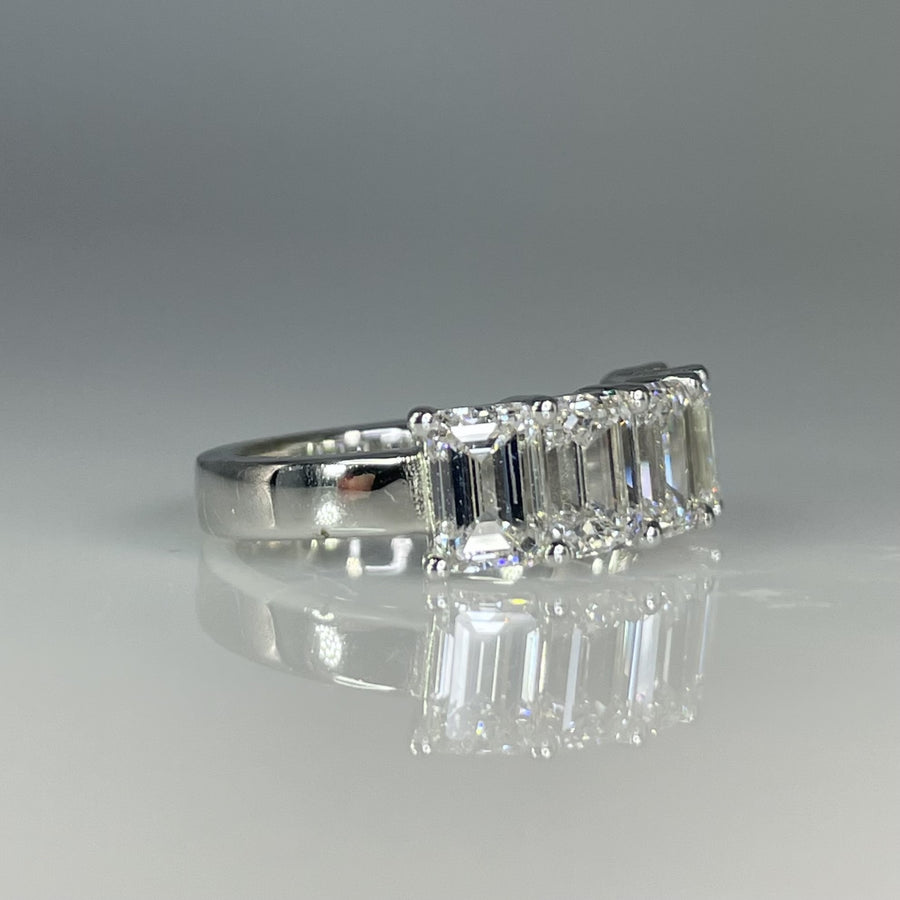 14K White Gold Lab Grown Emerald Diamond Half Eternity Band 4.65ct