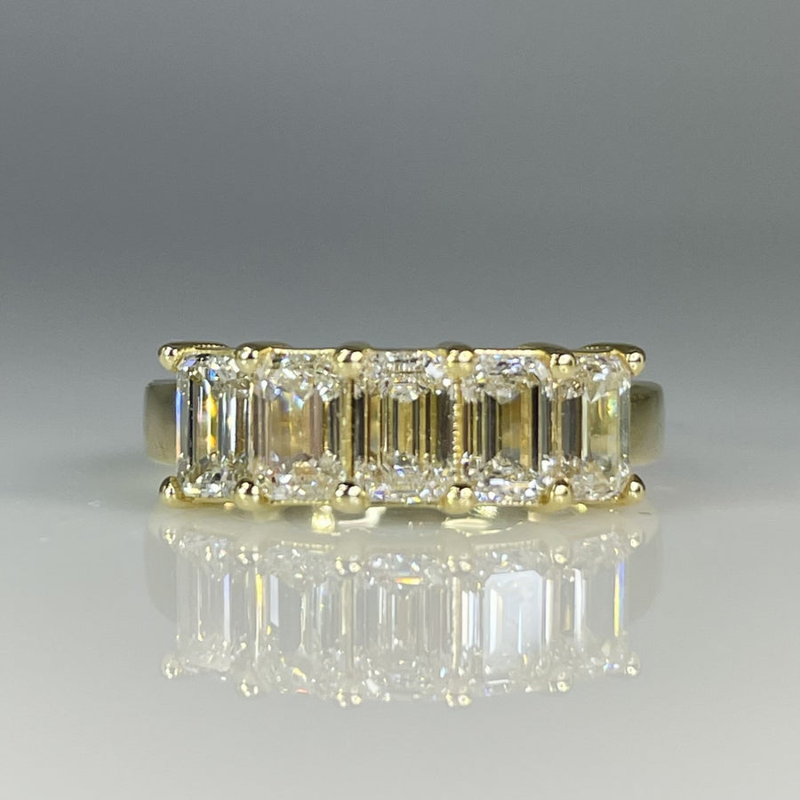 14K Yellow Gold Lab Grown Emerald Cut Diamond Half Eternity Ring 2.30ct