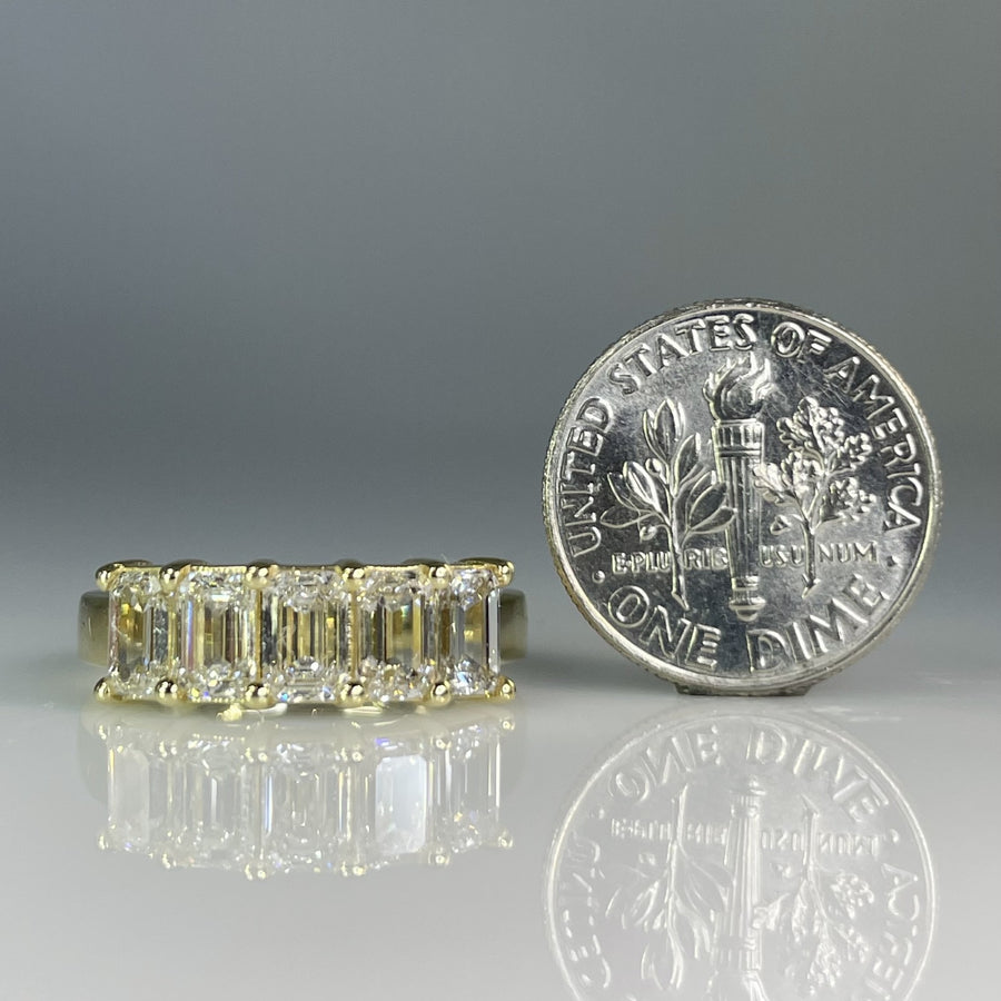 14K Yellow Gold Lab Grown Emerald Cut Diamond Half Eternity Ring 2.30ct