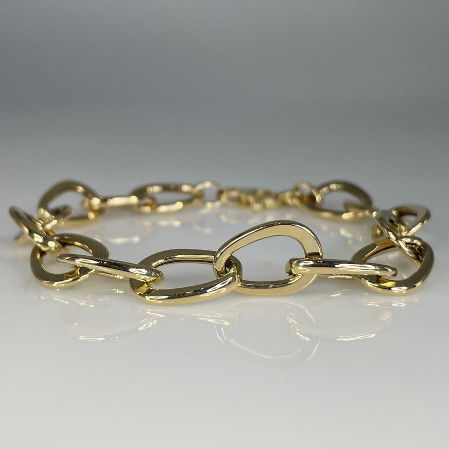 14K Yellow Gold Round Link Chain Bracelet 14mm