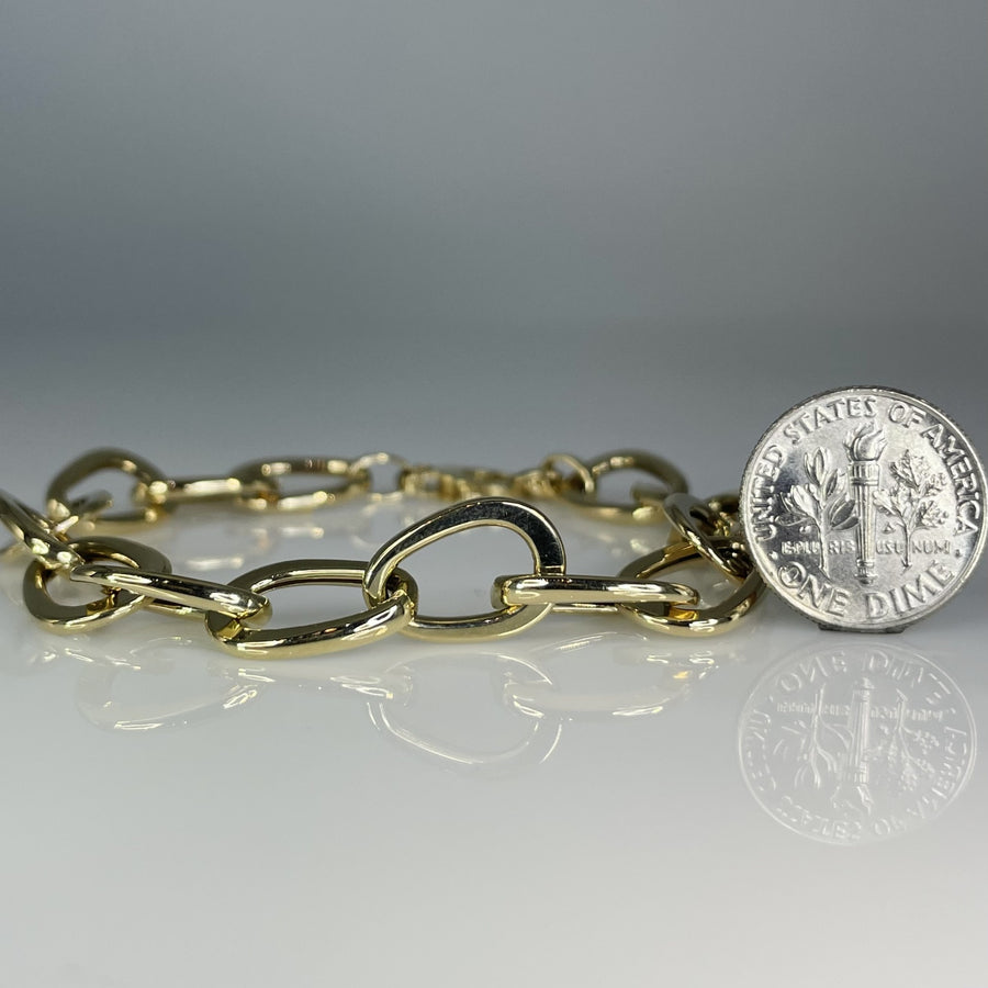 14K Yellow Gold Round Link Chain Bracelet 14mm