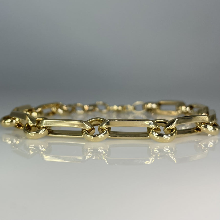14K Yellow Gold Paperclip Link Chain Bracelet 7mm