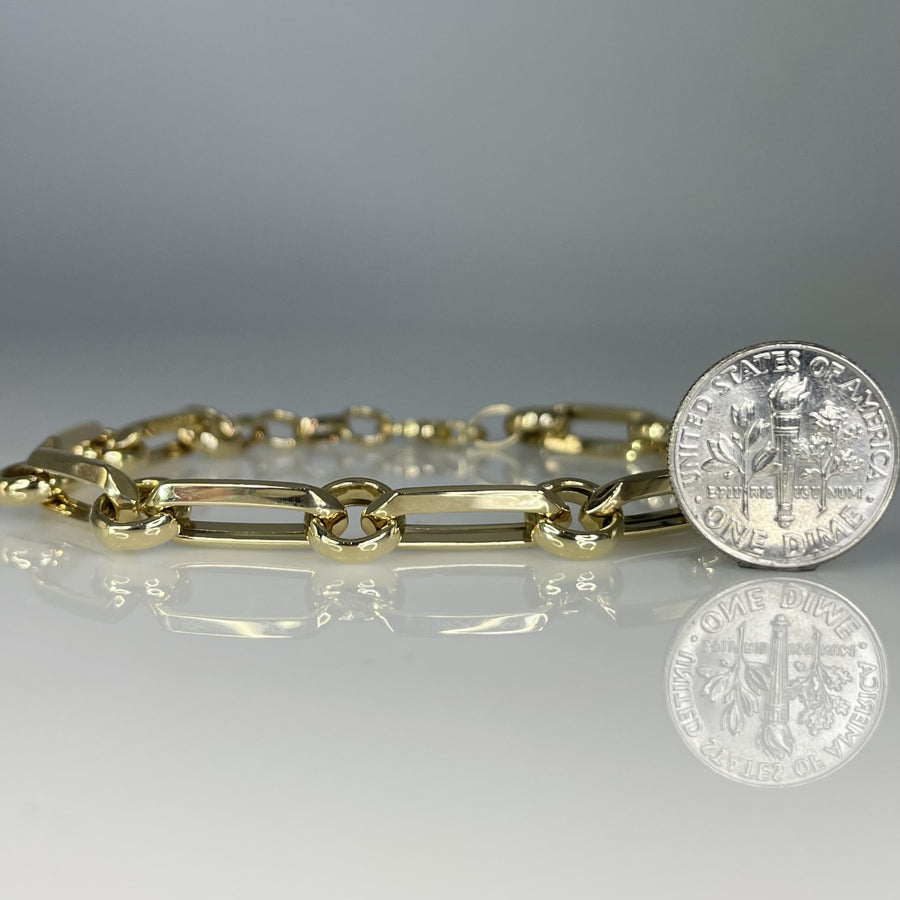 14K Yellow Gold Paperclip Link Chain Bracelet 7mm