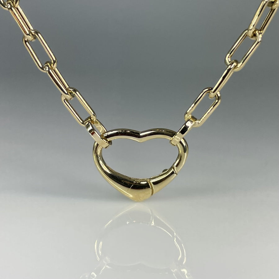 14K Yellow Gold Heart Lock Link Chain 13mm