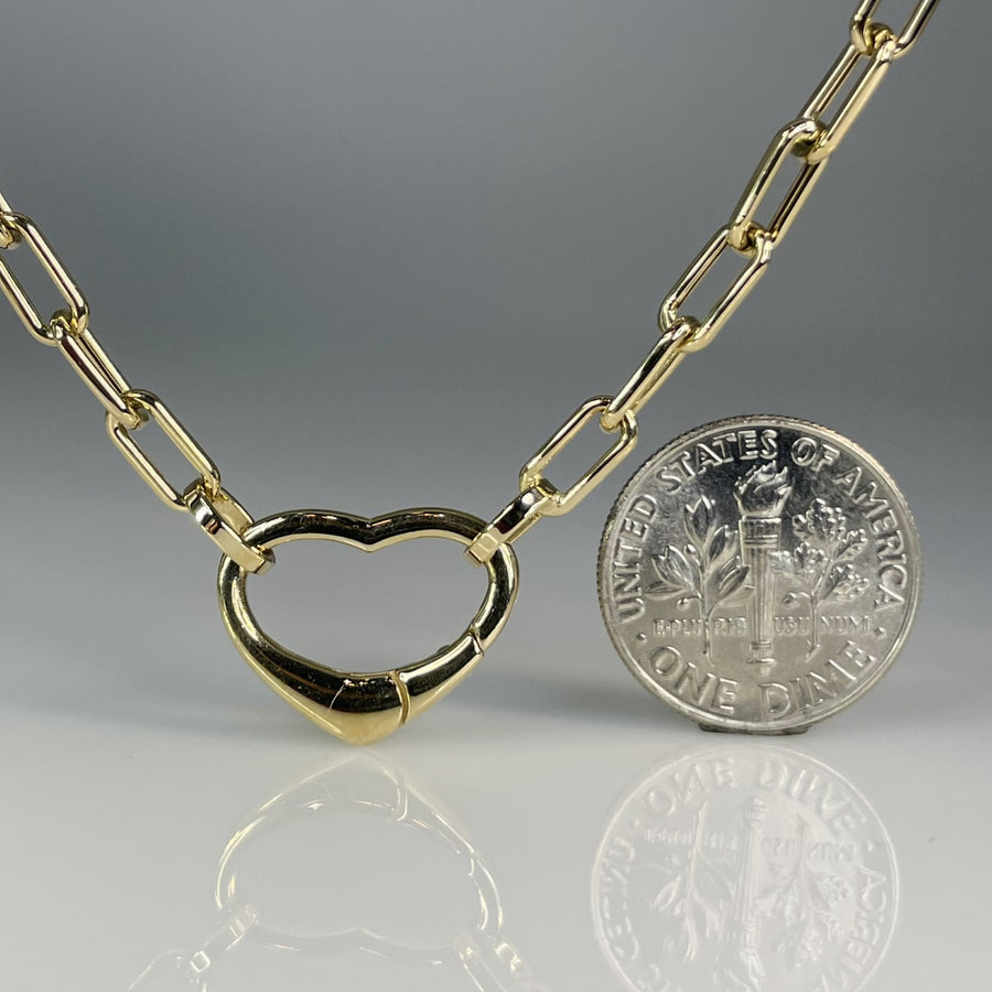 14K Yellow Gold Heart Lock Link Chain 13mm