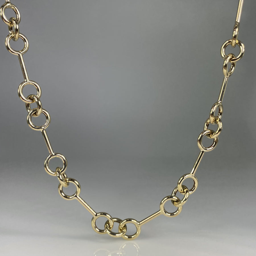 14K Yellow Gold Circle Interlock Station Chain
