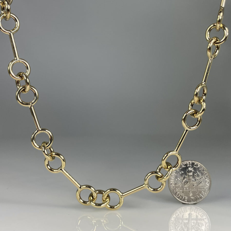 14K Yellow Gold Circle Interlock Station Chain