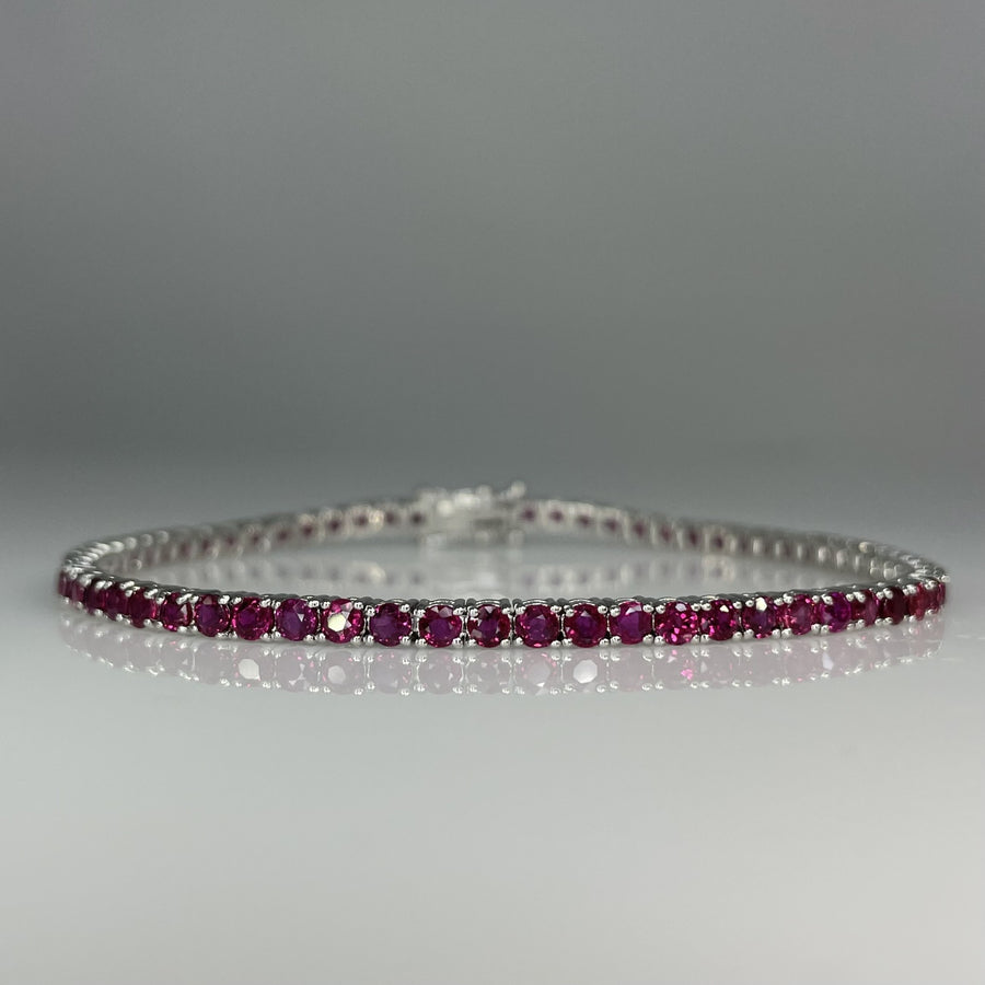 14K White Gold Ruby Tennis Bracelet 6.6ct