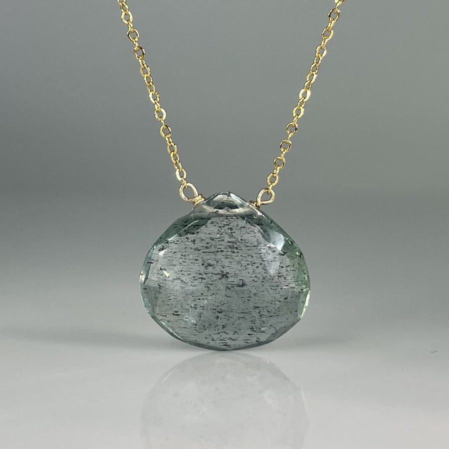 Green Moss Aquamarine Drop Necklace 16mm