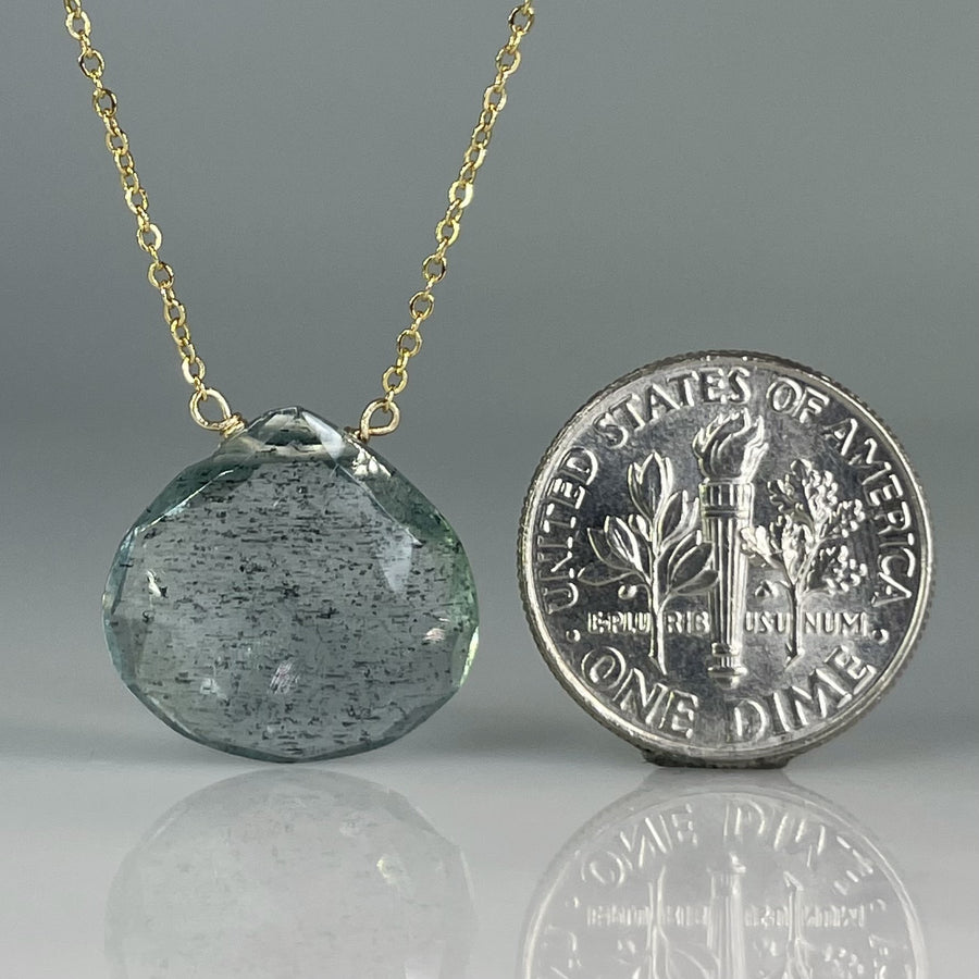 Green Moss Aquamarine Drop Necklace 16mm
