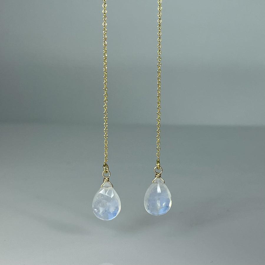 Rainbow Moonstone Threader Earrings 11mm