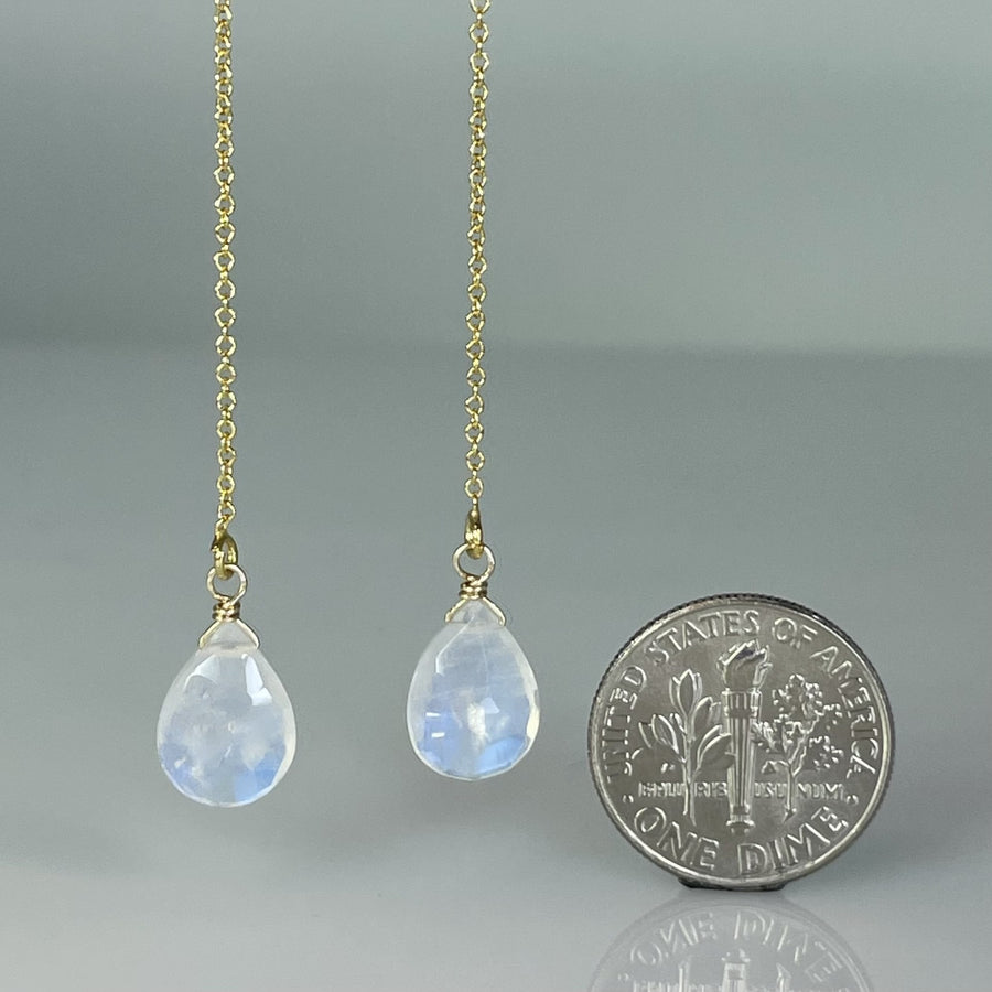 Rainbow Moonstone Threader Earrings 11mm